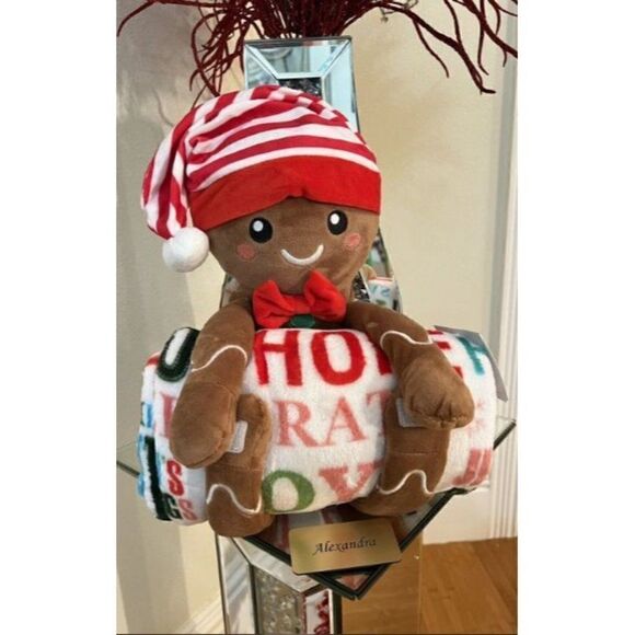 Olivia & Finn Holiday Throw & Plush Gingerbread Boy Doll Toy Set Christmas - Picture 1 of 3